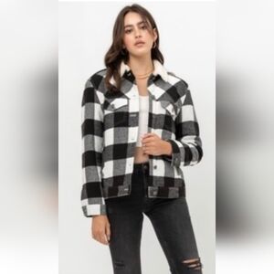 C’est Toi Black/Whire Plaid Flannel/Sherpa Jacket, Buffalo Plaid, Size L